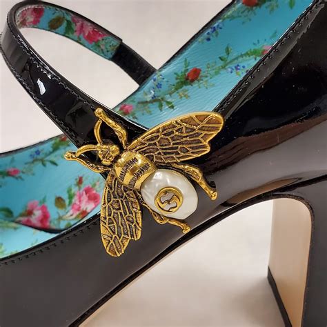 gucci patent leather sandals bumble bee|Bee Accent Patent Leather T.